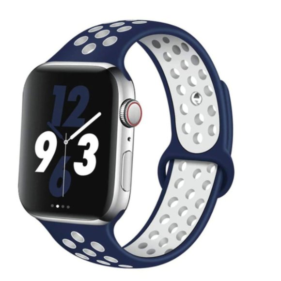 NEW NAVY WHITE Sport Silicone Band For Apple Watch - Picture 1 of 2